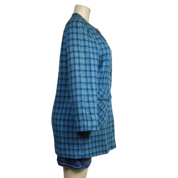 VTG 60s Houndstooth M L Plaid Wool Tweed Mod Academia Preppy Car Coat Classic - Picture 4 of 13